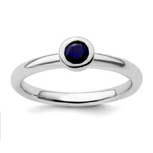 Sterling silver 4mm created sapphire ring Size 8